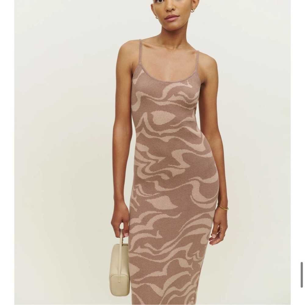 Reformation Brown and Cream Midi Dress